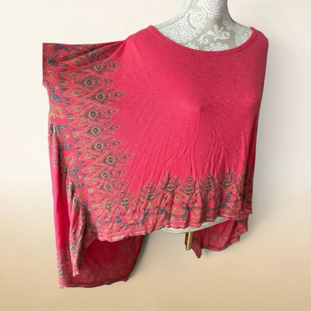 Boho Fairy Grunge Drapey Handkerchief Tunic Free People Pick Me Up Red Tee XS